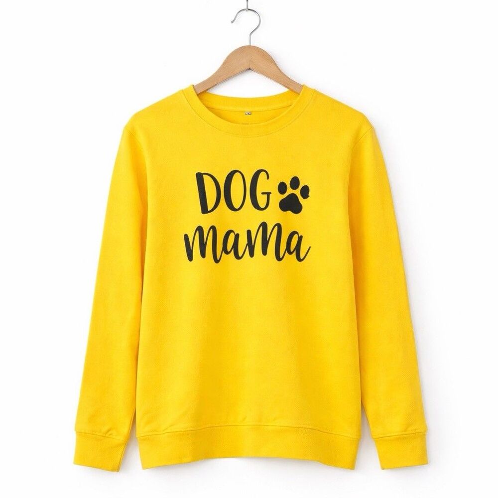 Dog Mama Sweatshirt Yellow Paw Print Graphic Crewneck Women’s Medium